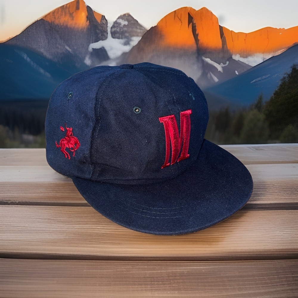 Vintage Marlboro Cap Black Red Rodeo Bucking Horse Adustible Buckle Logo 80's